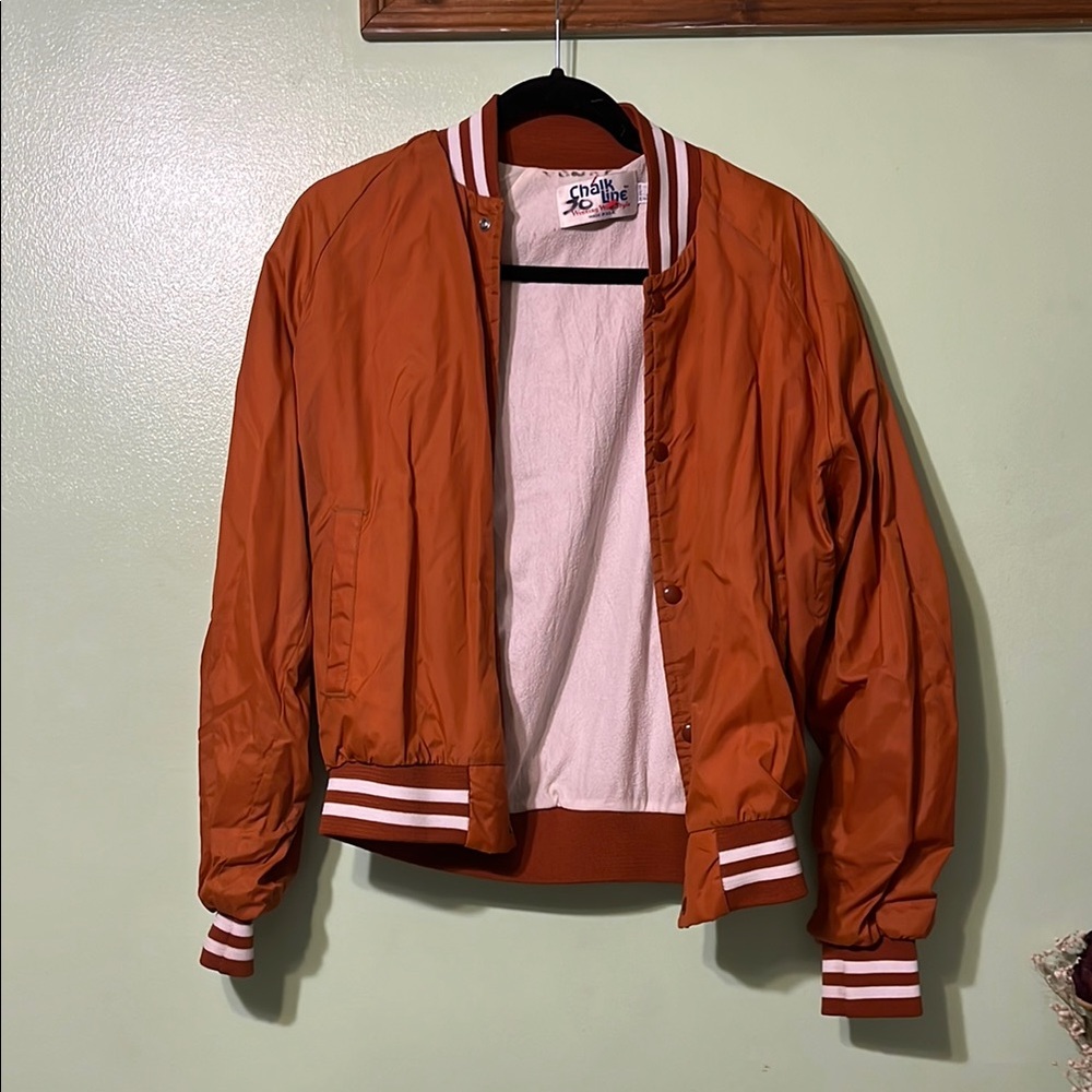 Orange Bomber Jacket with Striped Cuffs